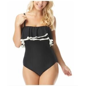 Coco Reef Contours Black & White Tummy-Control One Piece Swimsuit Size 10 34D